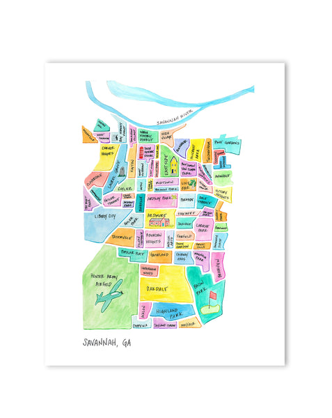 savannah neighborhood map print